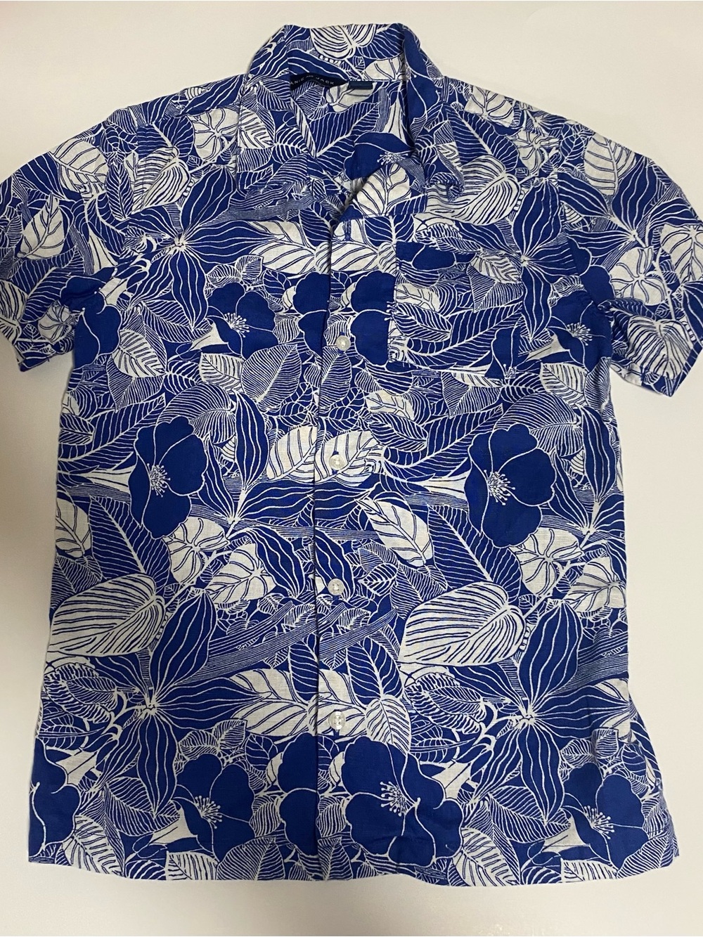 Janie and Jack Blue and White Floral Short-Sleeve Button-Down Shirt